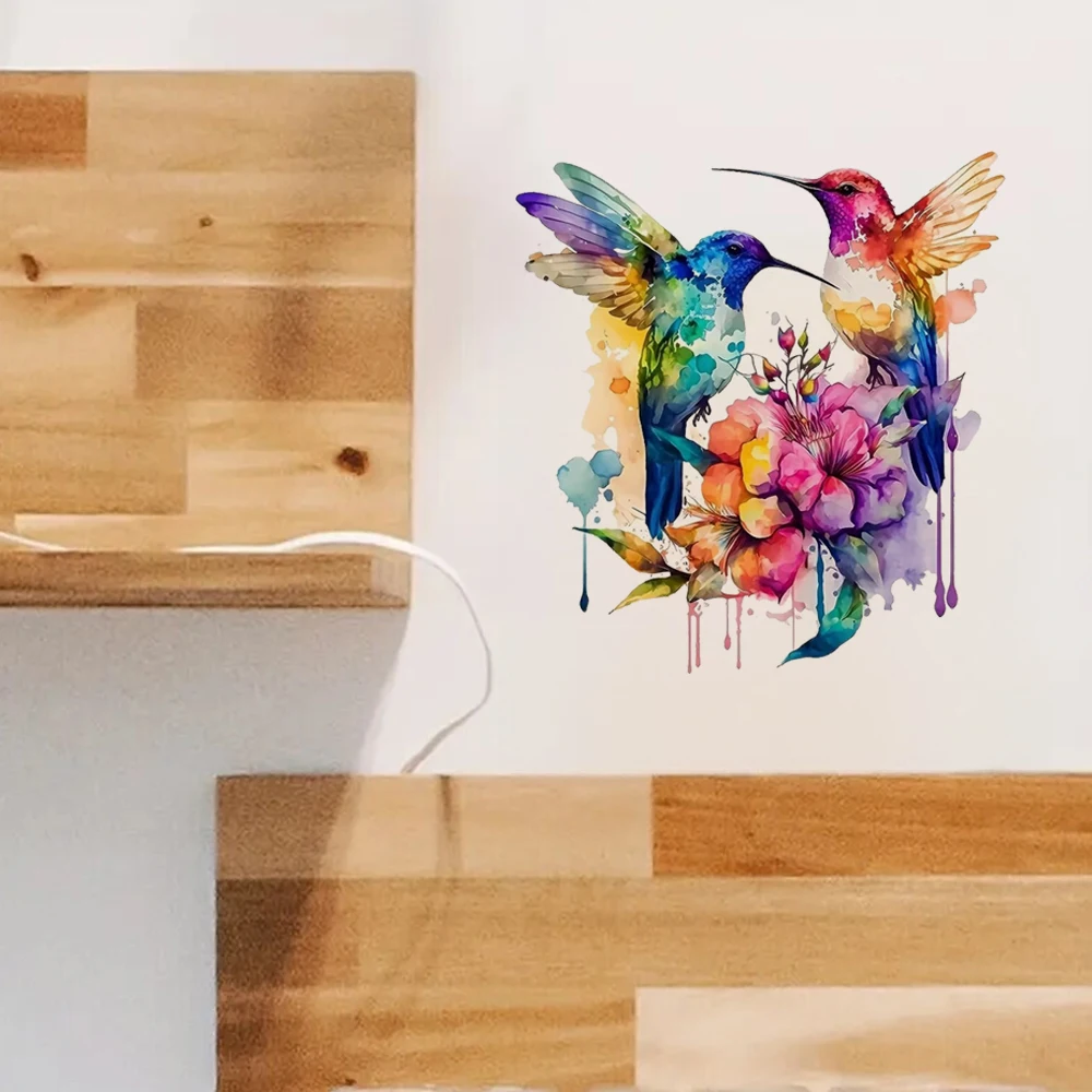 Watercolor Hummingbird & Floral Iron-On Transfer Stickers, Durable Material, Perfect for Home Wall Decor, Aesthetic Room view 5