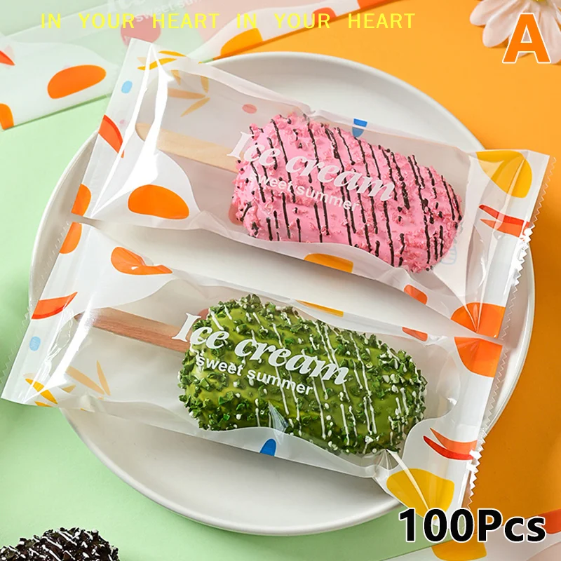 【X】For Candy Food Grade Packing Bag 100Pcs Disposable Ice Popsicles Bags Thick  Pops Handmade Ice Cream Plastic Wrappers