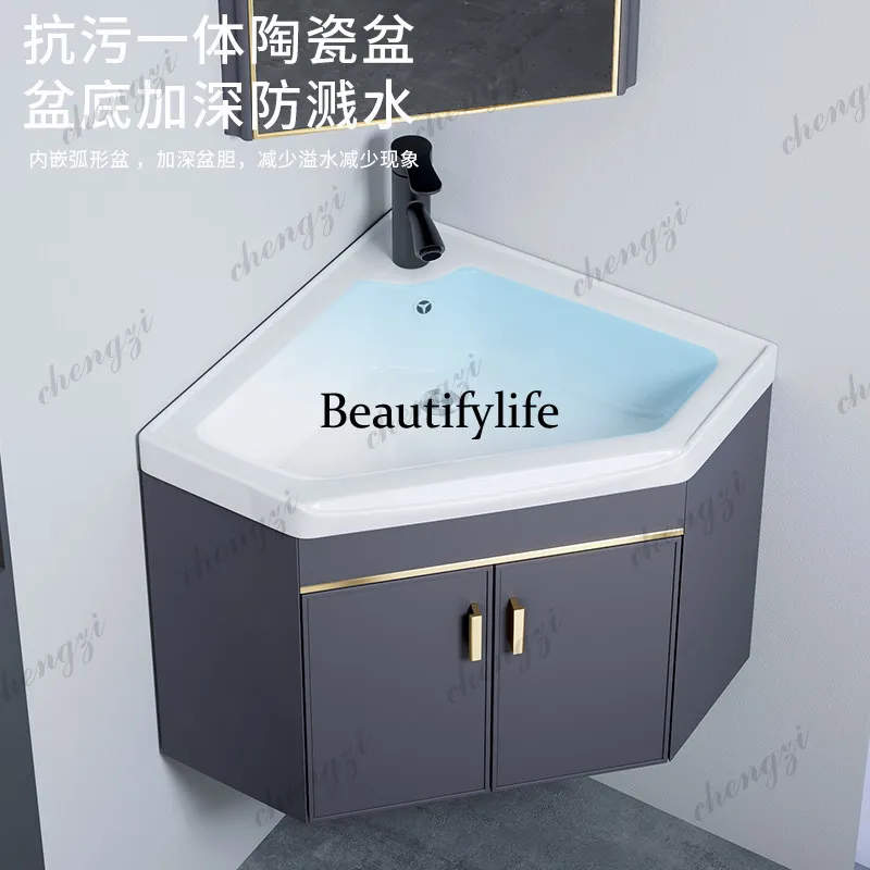 Triangle wall-mounted corner wash basin bathroom bathroom cabinet combination ceramic cabinet combination