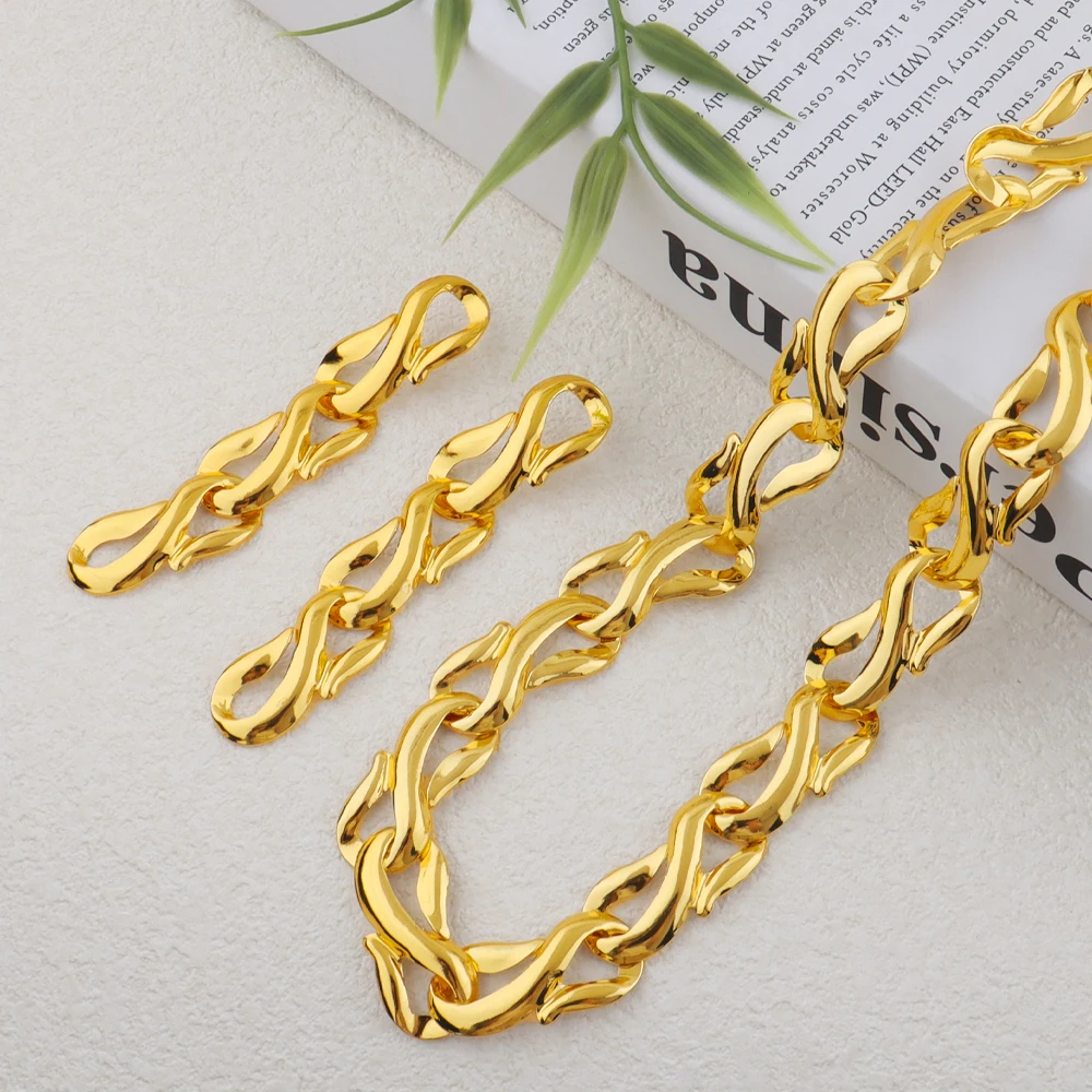 

Elegant Stainless Steel Chain Necklace & Drop Earrings Set for Women Gold Color Punk Minimalist Choker Bracelet Jewelry Accessor