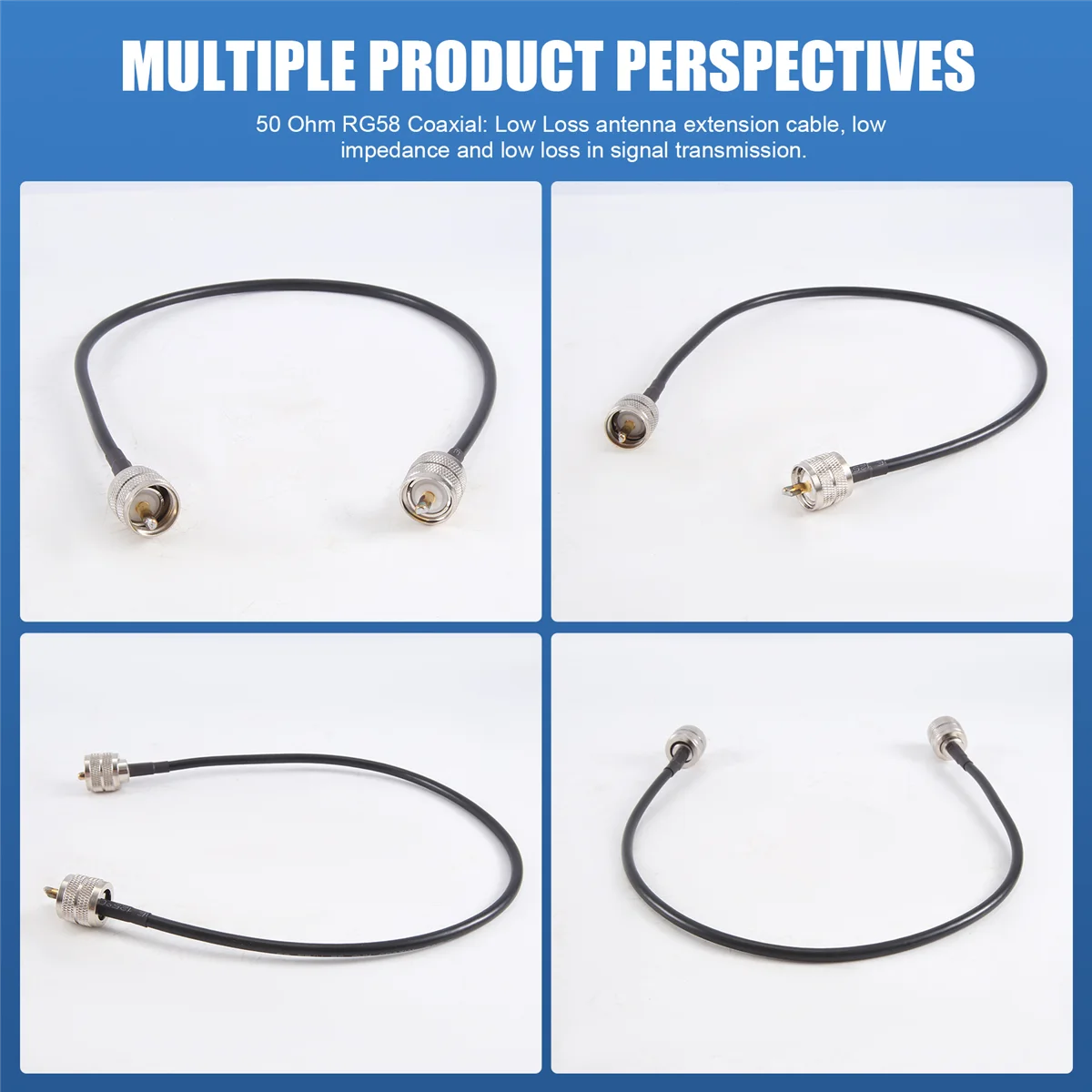ACKOR Упаковка из 2 антенных кабелей CB Radio 50 см PL259 UHF «папа-папа» RG58 Коаксиальный патч-провод для любителей радиолюбителей CB Marine