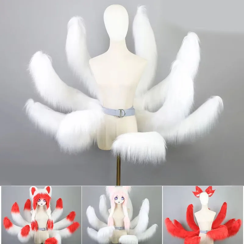 Nine Tailed Fox Tail with Adjustable Belt Furry Beast Tail Kawaii Cosplay Accessories for Party Costume Props