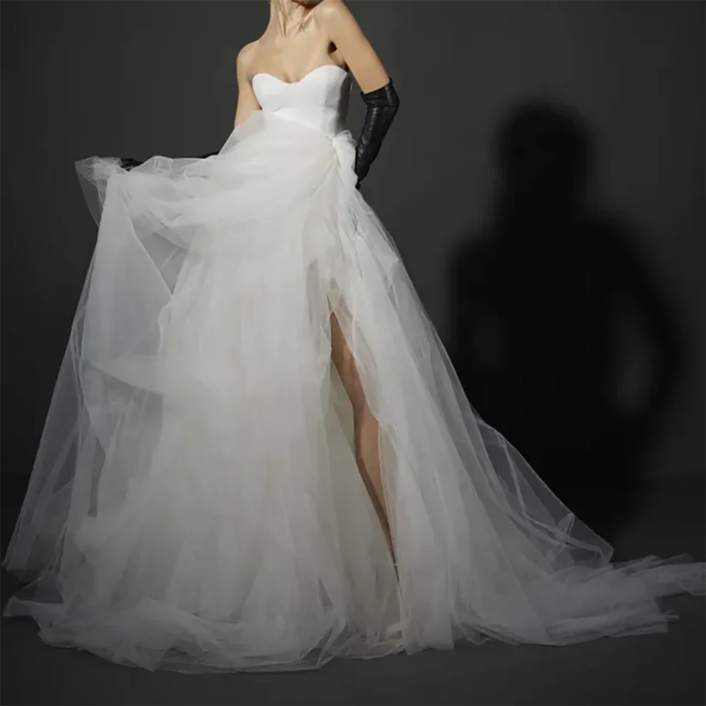 クラシック恋人バックレスリボンノースリーブティアード A ライン花嫁のウェディングドレスブライダルドレスカスタマイズ