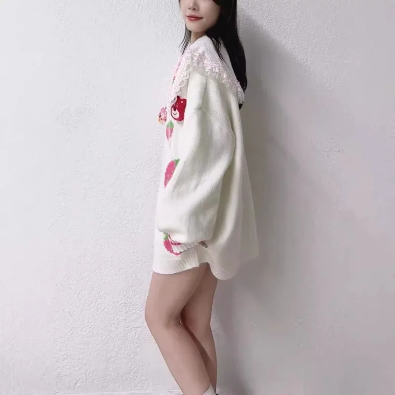 Suéter Lotso de dibujos animados de Disney para niñas, moda de otoño e invierno, chaqueta superior holgada informal elegante y versátil de manga larga