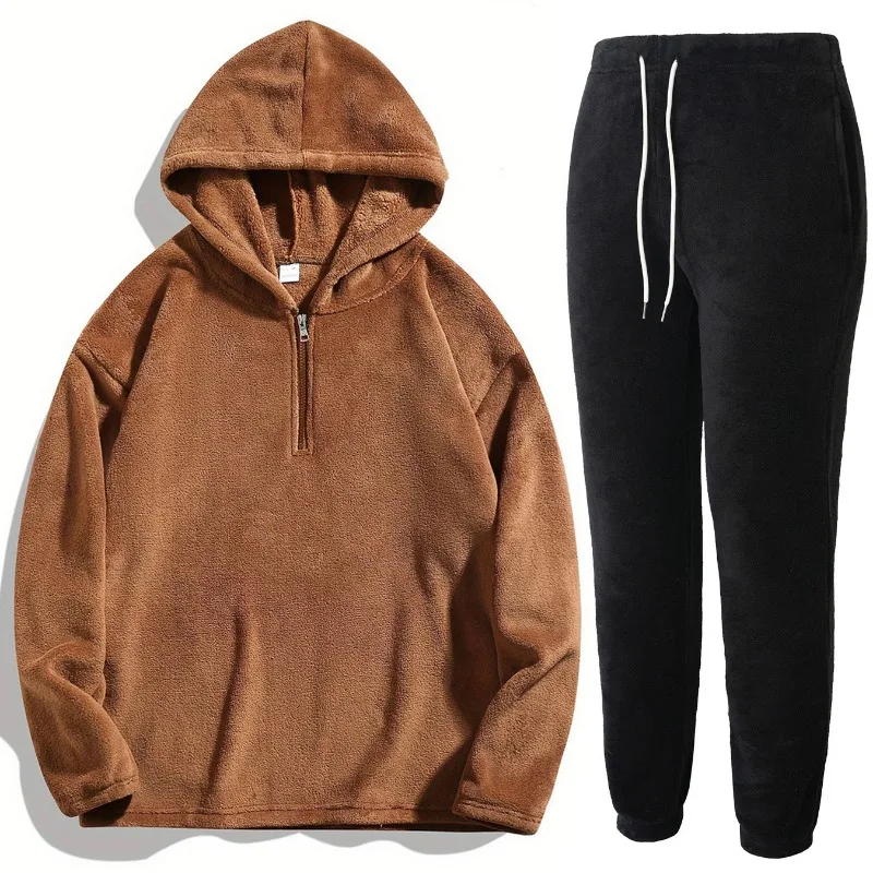 

Осенне-зимний однотонный повседневный спортивный мужской свитшот с капюшоном и длинными рукавами с круглым вырезом, куртка и брючный костюм