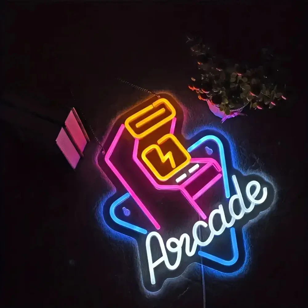 Retro Pixel LED Neon Sign | USB Plug-in Arcade Wall Decor for Game Room & Man Cave | Non-Infringing 8-Bit Gaming Light with Clas
