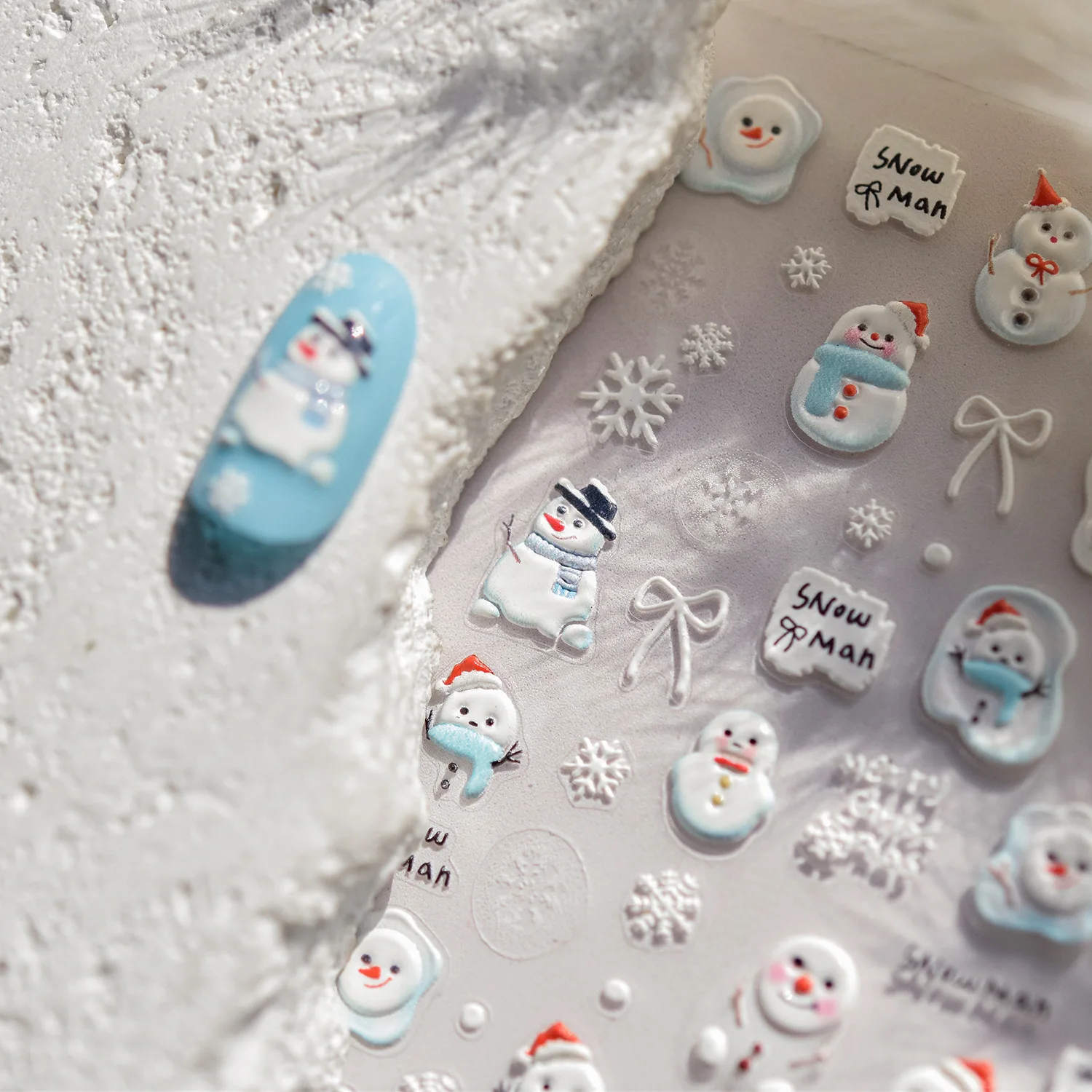 3D Cute Snowman Snowflake High Quality Adhesive Nail Art Stickers DIY Winter Manicure Decal Decoration T-4760