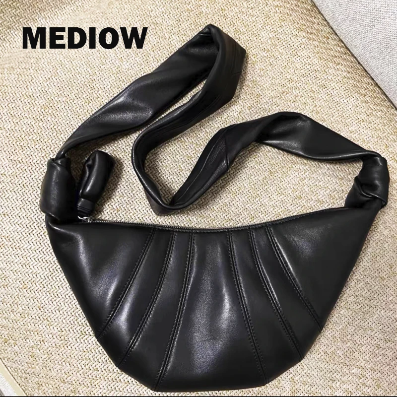 

MEDIOW Sheepskin Crescent Bag For Women And Men Luxury Designer Crossbody Bags Genuine Leather 2023 New In Vintage Stitching