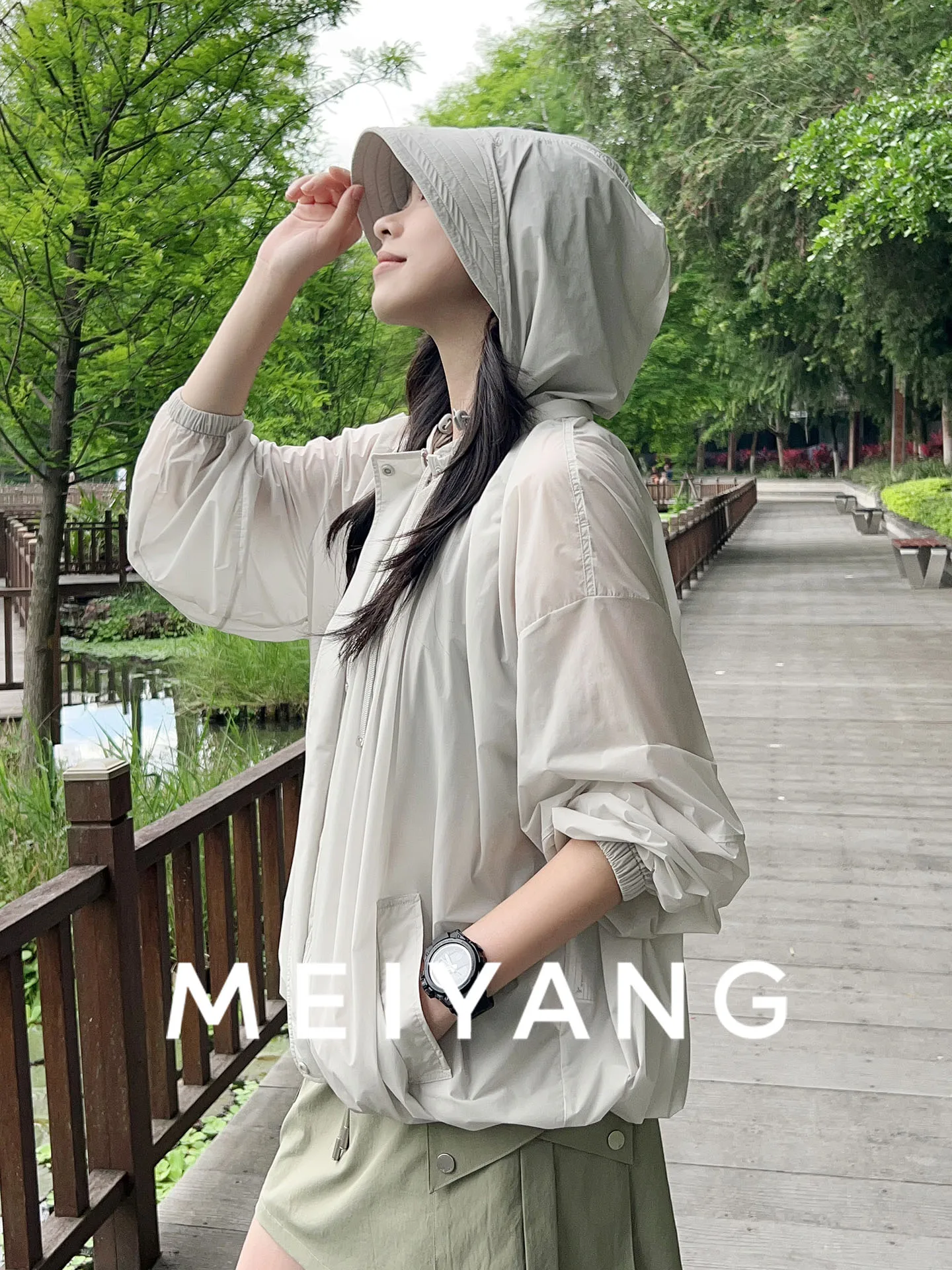 

Куртка MeiYang №2 с отстегивающимся капюшоном, охлаждающая, женская, свободного кроя, из нейлонового волокна, с длинными рукавами