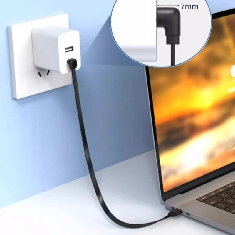 2025 66 واط نوع C إلى نوع C كابل شحن مسطح للهواتف الذكية اللوحية وأجهزة الكمبيوتر المحمولة خيار 90 درجة لينة سيليكون USB C الحبل