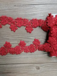 4 yards 4cm wide Red Lace Trim Craft Flower Lace Fabric Venise Floral Embroidered Applique Decorated Lace Ribbon
