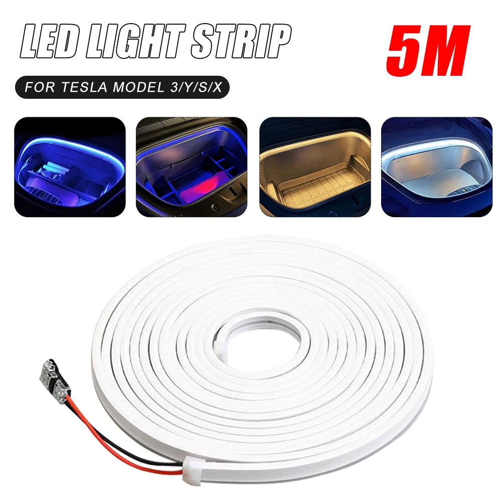 5m Car Frunk LED Light Strip For Tesla Model 3 Y S X Front Rear Trunk LED Strip Light Flexible Waterproof Interior Accessories