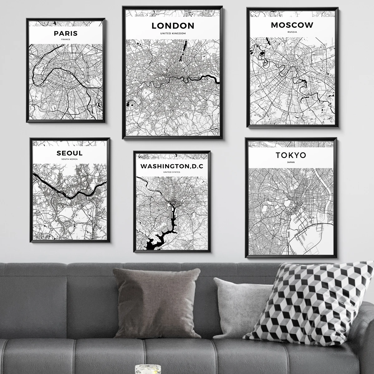 Mapa de la ciudad del mundo blanco y negro moderno, cuadro sobre lienzo para pared de Nueva York y Tokio, impresiones de pinturas, imagen para decoración del hogar y la sala de estar