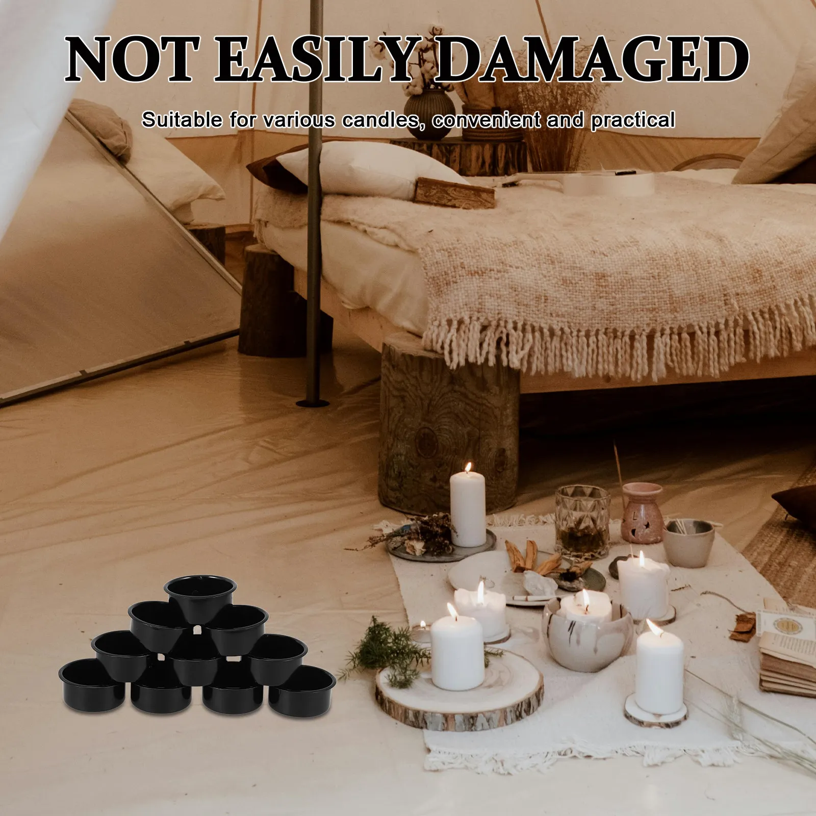 Black Iron and Glass Holder Plates Drip-Proof Tray for Pillar Candles Wedding Home Decor Modern Elegant Tabletop