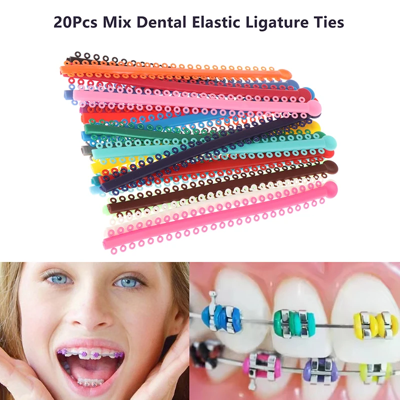 

20 Stick Dental Elastic Ligature Ties Bands For Dentist Braces Multicolour Long-Style Dental Treatment Material