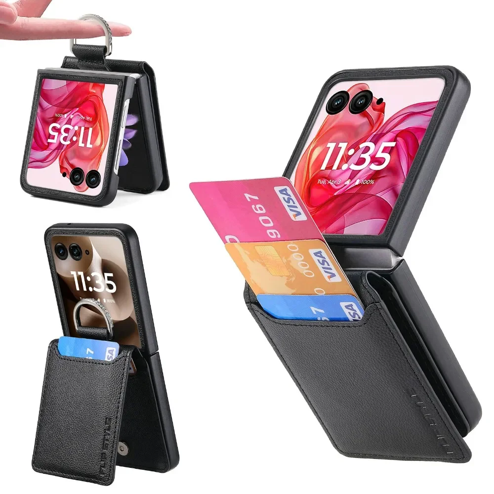 Magnetische Brieftasche mit Kartenhalter, Ringständer-Abdeckung für Motorola Razr 60 50 40 Ultra Moto Razr 60 50 40 Retro-Leder-Handyhülle