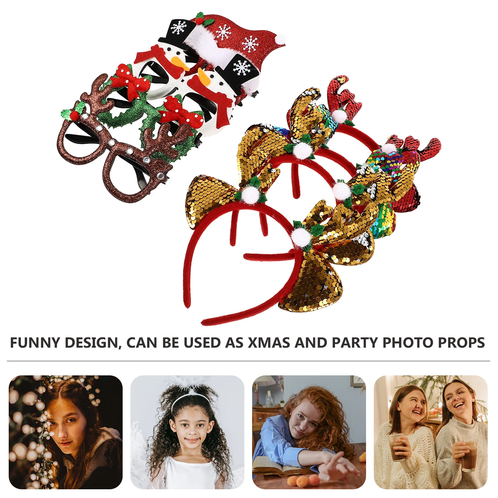 

8pcs Christmas Hairband Lovely Xmas Glasses Frame For Party Photo Props Decor Holiday Costume Accessory Headpiece
