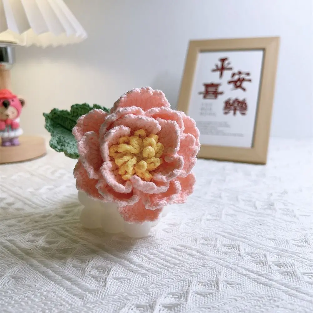 

Handmade Crochet Peony Bouquet Gradient Color Wool Hand-woven Peony Simulation Flower Woven Flowere Artificial Flower