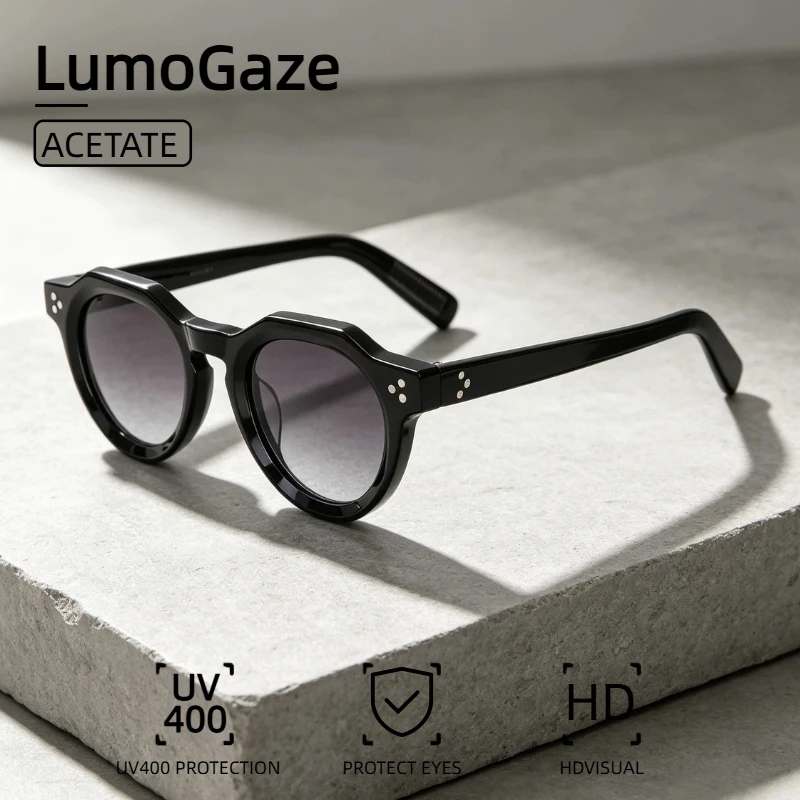 

LumoGaze Retro Black Stud Design Women's Sunglasses Acetate Fiber Men's Luxury Brand Designer Sunglasses UV400