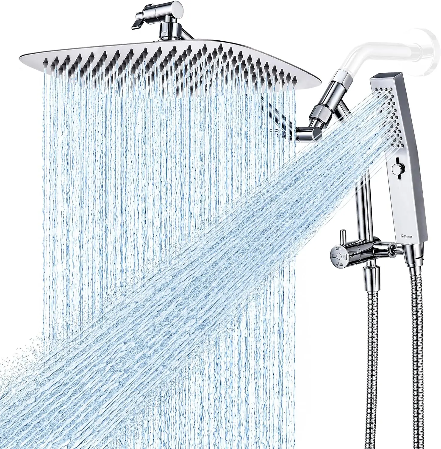 

12 Inch All Metal Rain Shower Head with Handheld Spray Combo, 3-Way Diverter, Full Body Coverage, Modern Chrome