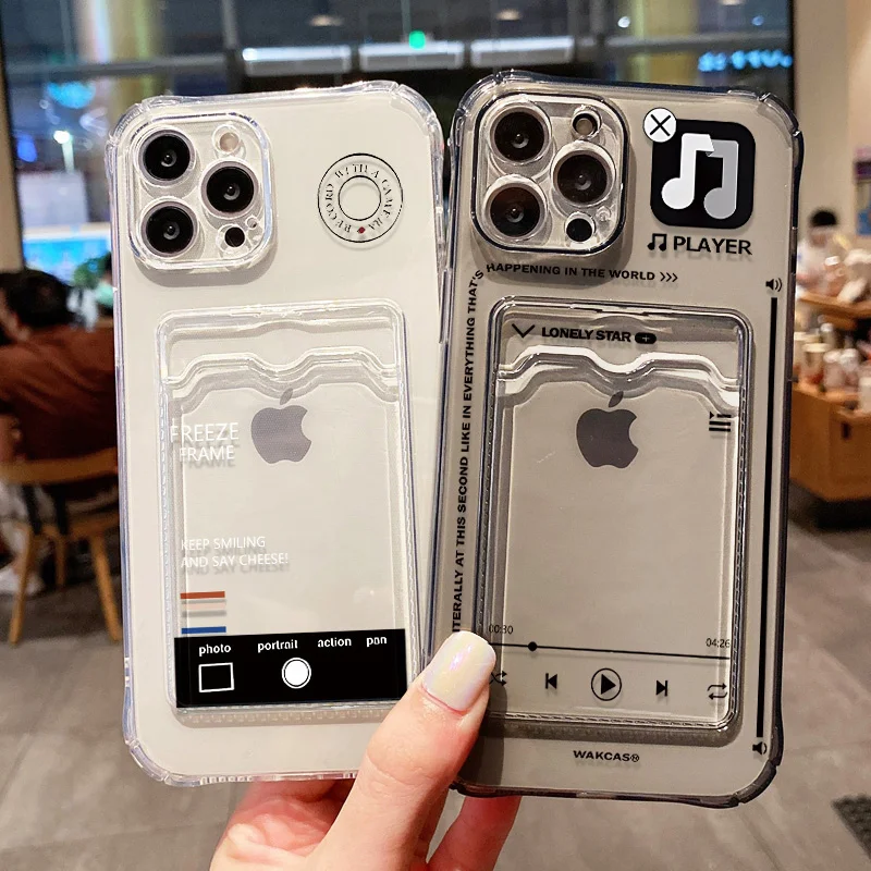 Clear Soft Card Bag Phone Case For iPhone 15 Pro Funda iPhone 16 13 14 12 11 Pro Max X XS XR 8 7 Plus SE 2 3 Wallet Bumper Cover