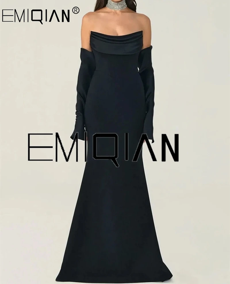 

Long Black Muslim Evening Dresses with Buttons فساتين سهرة Mermaid Sleeveless Prom Dress Sweep Train for Women