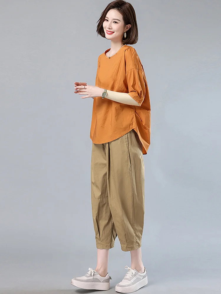 

Casual Loose Women's Two-Piece Set Summer New Style Age-Defying Fashion for Middle-Aged Mothers Comfortable Breathable Cotton