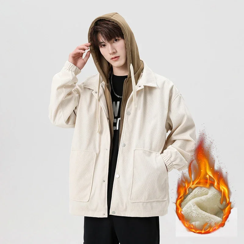 

Corduroy Men's Padded Jackets Autumn Winter Fake Two Piece Hooded Coats Influx of Casual Workwear Jackets Puffer Jacket