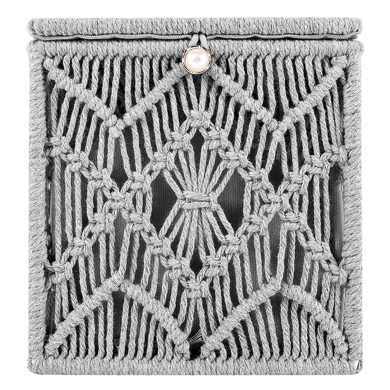 Couvercle de boîte à mouchoirs en papier carré, décor Boho, avec boucle en perles, organisateur de mouchoirs de serviette en macramé pour le bureau et la maison