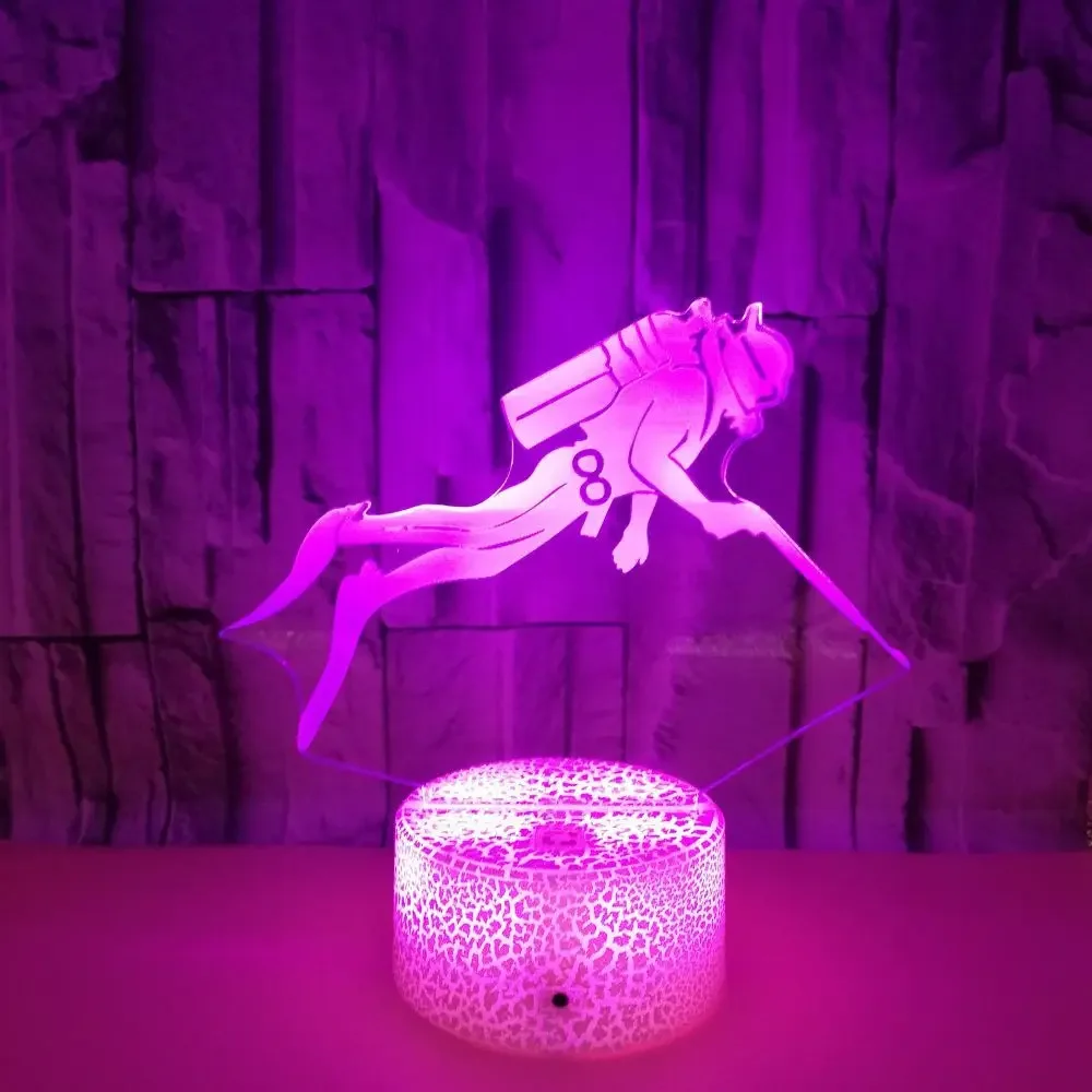 Diver 3D Night Lamp 7 Color Changing LED Illusion Night Light Birthday Christmas Gifts for Kids Sleep Diving Lover Room Decor
