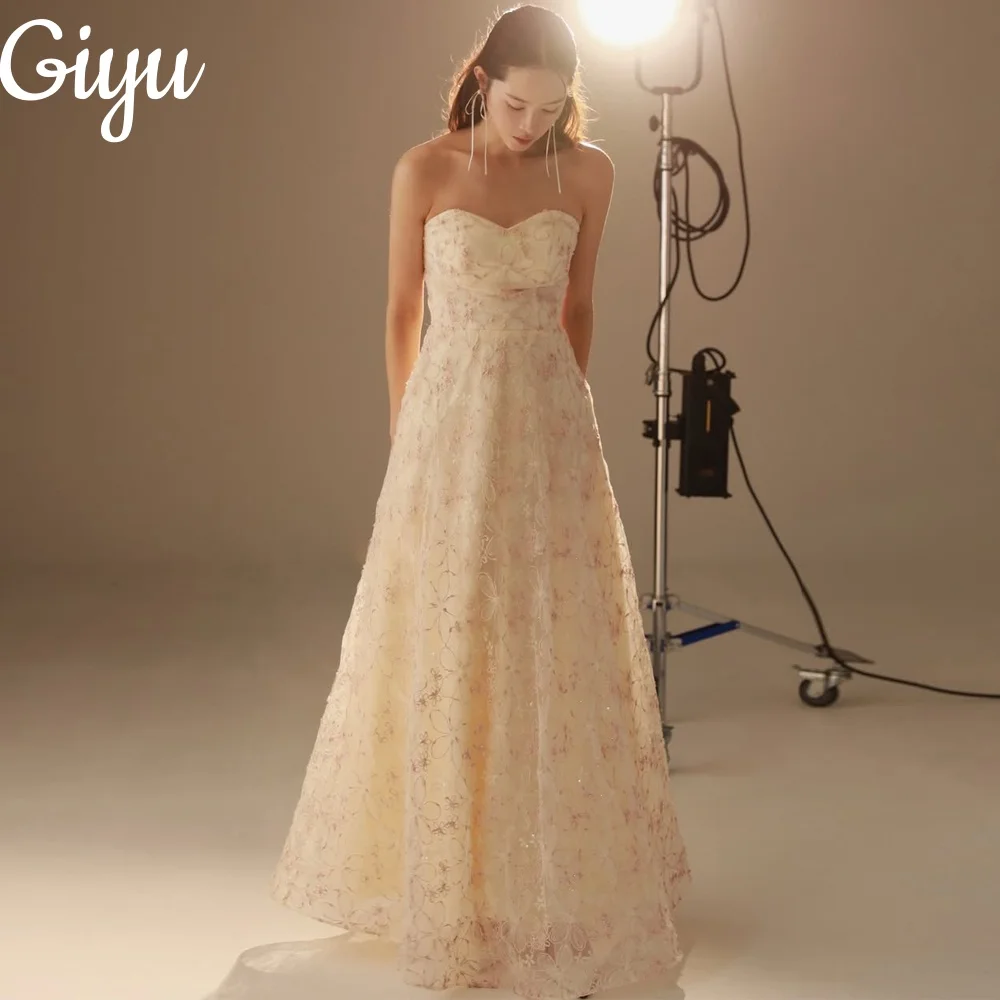 

Giyu Fairy Lace A-line Wedding Party Dresses Sweetheart Shawl Pleat New Korea Photoshoot Party Dress 웨딩드레스 Customized 2025