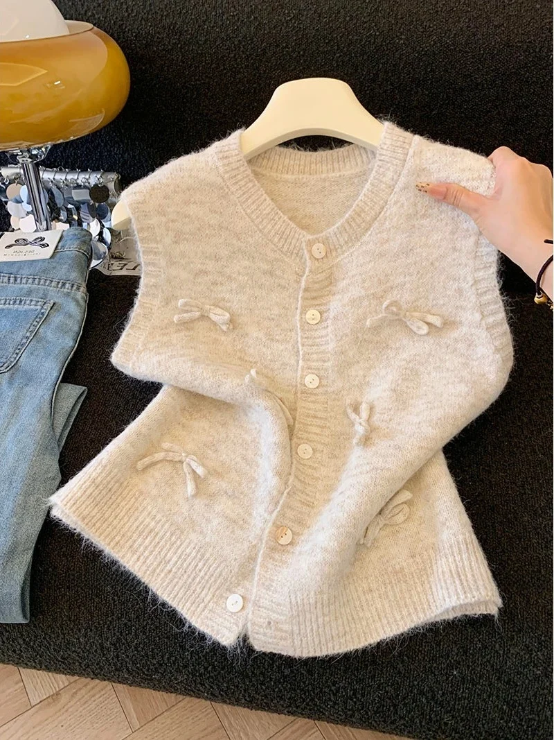 

Вязаный жилет Sweet Knot для женщин, осенне-зимняя корейская мягкая двусторонняя безрукавка, модная верхняя одежда