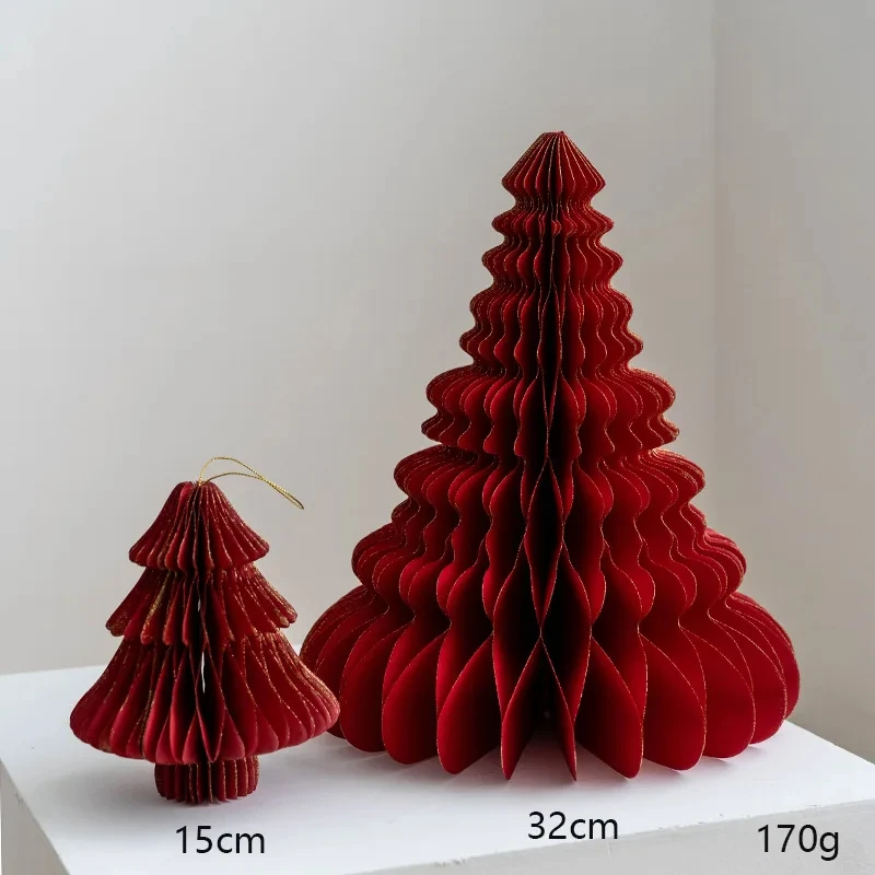 2pcs/set Paper Honeycomb Ball Mini Christmas Tree Fun Christmas Ornaments Handmade Origami Xmas Tree Model DIY Home Decor Crafts