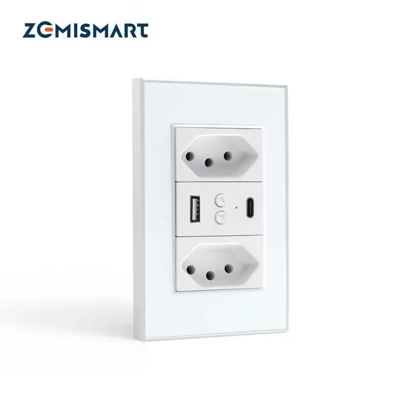 Top Zemismart Tuya Zigbee Smart Brazil Socket with USB Port Type-C Two Brazil Outlets Alexa Google Home Smart Life App Control