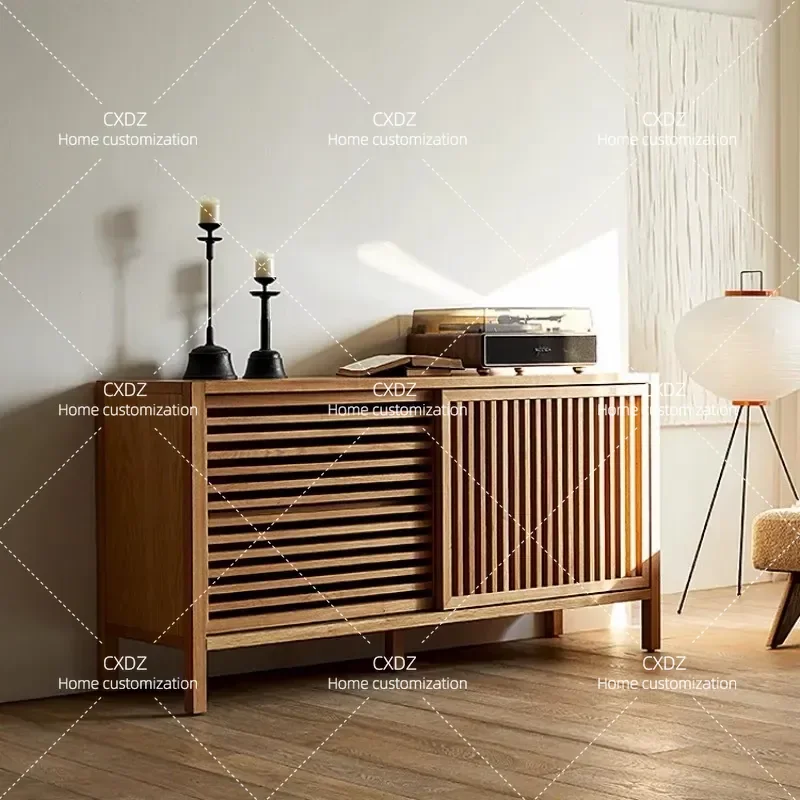 Pure solid wood dining side cabinet Modern simple solid wood storage cabinet Living room side cabinet against the wall Nordic