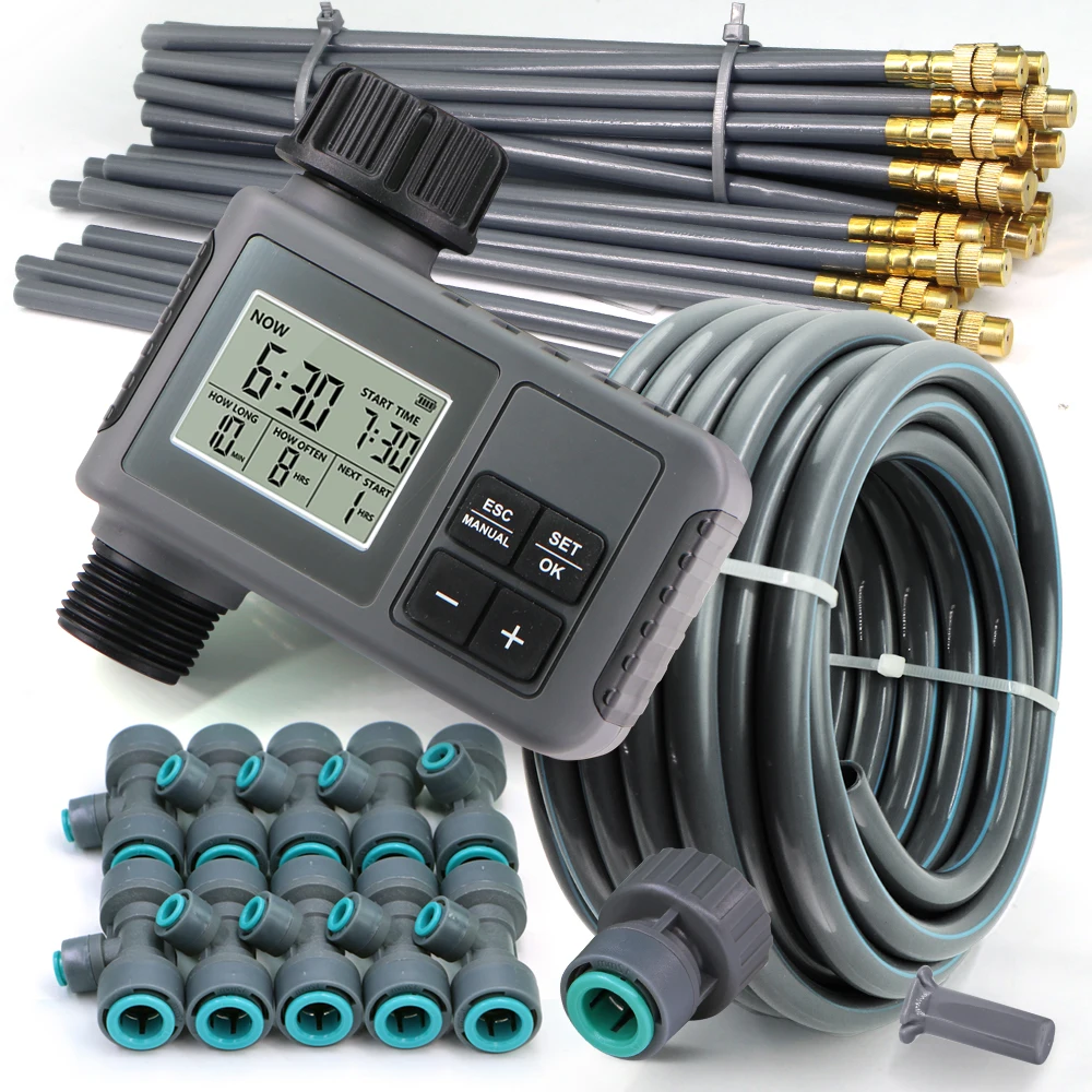 

3/8"Hose LCD Display Timer 20cm Flexible Nozzle Spray Irrigation System for Garden Balcony Plants Automatic Misting Watering Kit