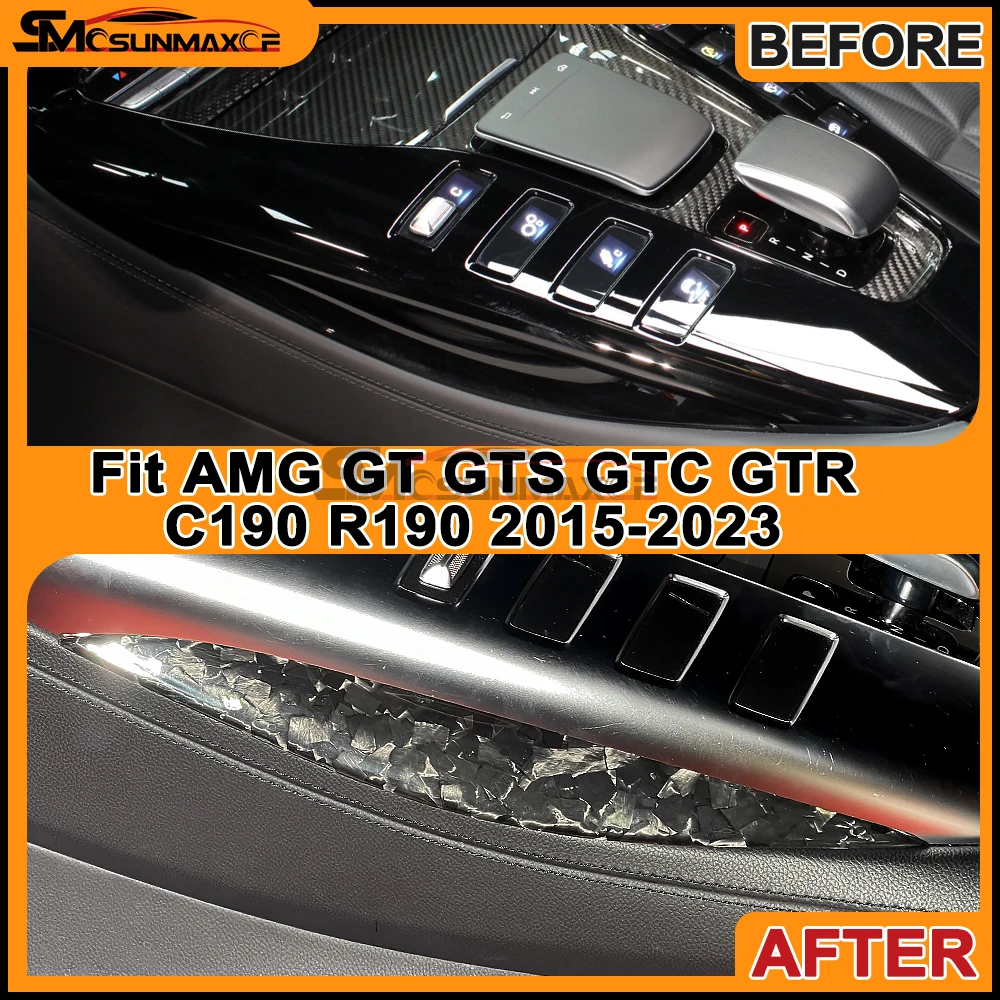 For Benz AMG GT C190 R190 GTC GTS GTR 2Doors 2015-2023 Real Dry Carbon Fiber Center Side Strip Sticker Car Interior Accessories