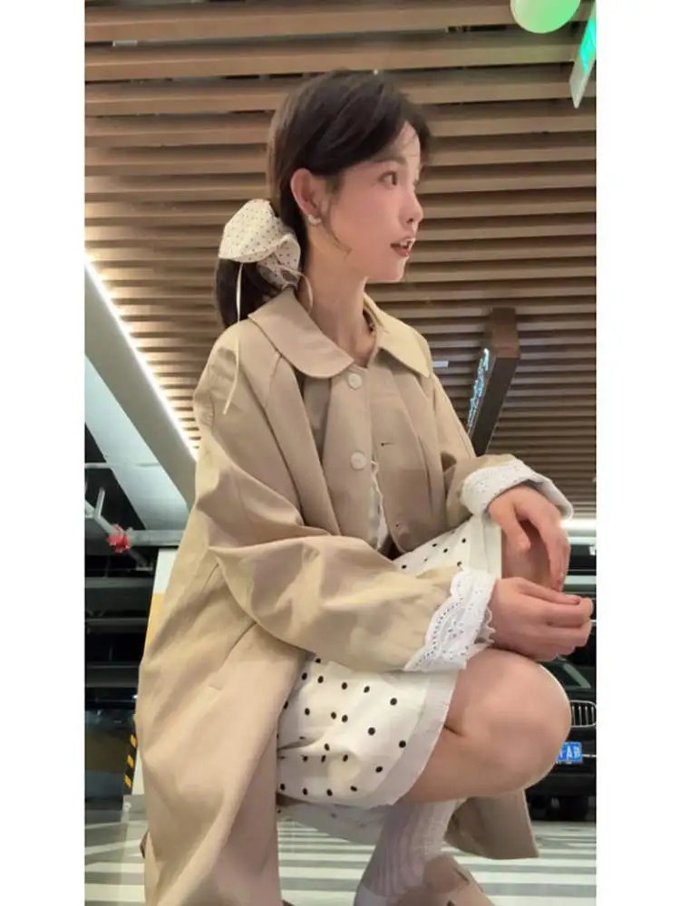 Korean Style Elegant Fashionable Long Coat Beautiful Unique Outerwear Spring Autumn Season Button Detail Casual Commute Wear