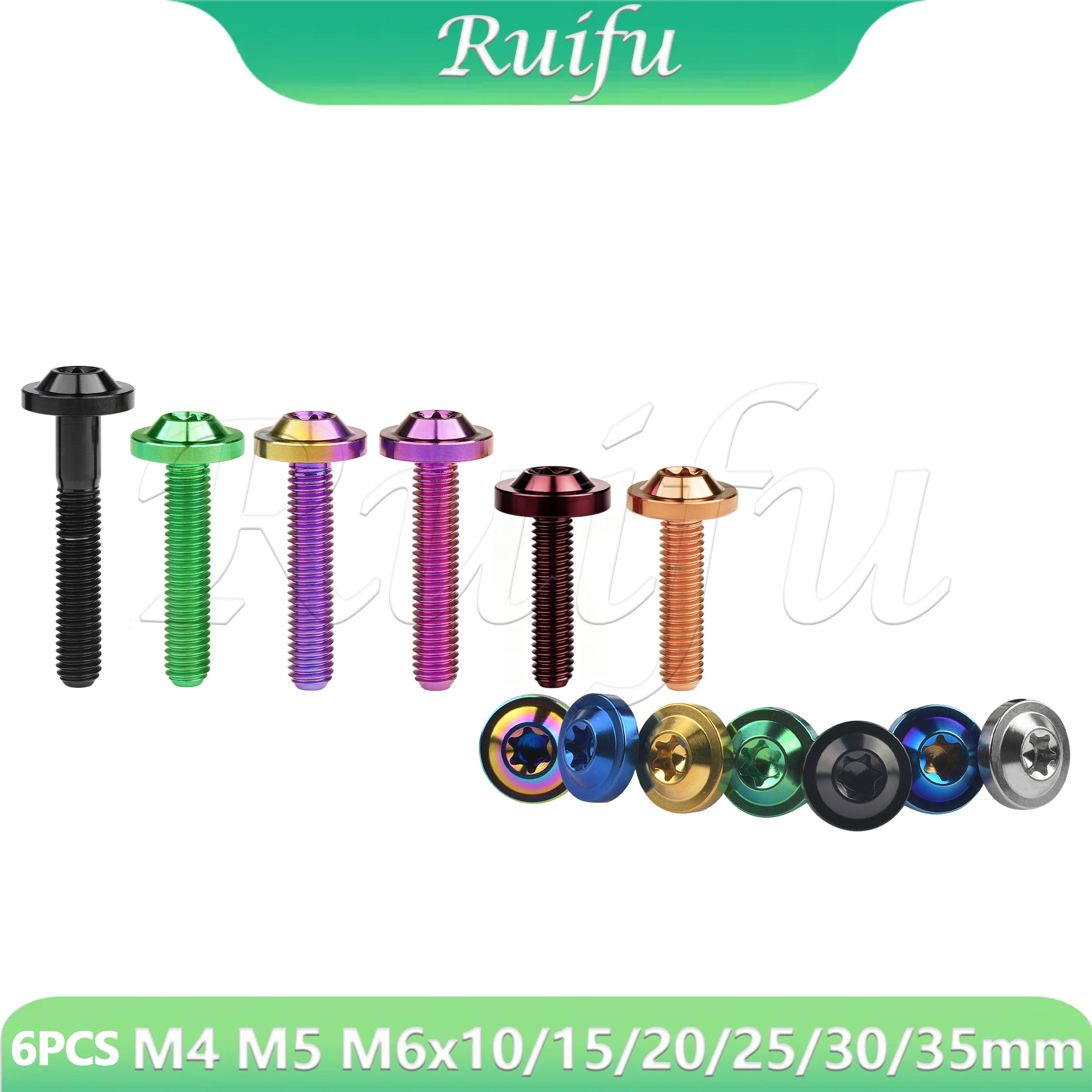 Ruifu Titanium Bolt 6PCS M4M5M6x10 15 20 25 30mm Plum Blossom Butterfly Umbrella Top Screw for Bike Motorcycle Car Ti Fasteners