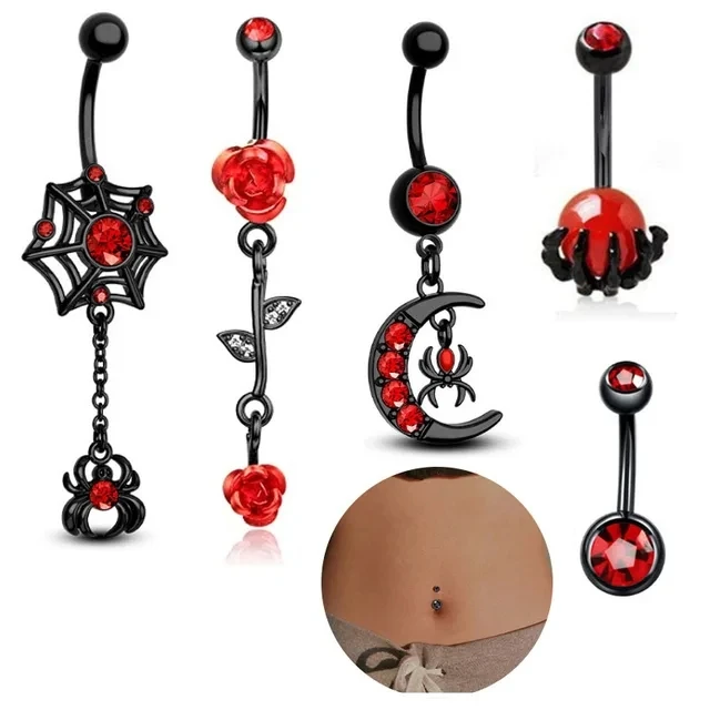 5PCS Pink Crystal Belly Button Rings Set Purple Heart Navel Piercing Bulk Green Flower Belly Rings Packs Piercing Ombligo Lots
