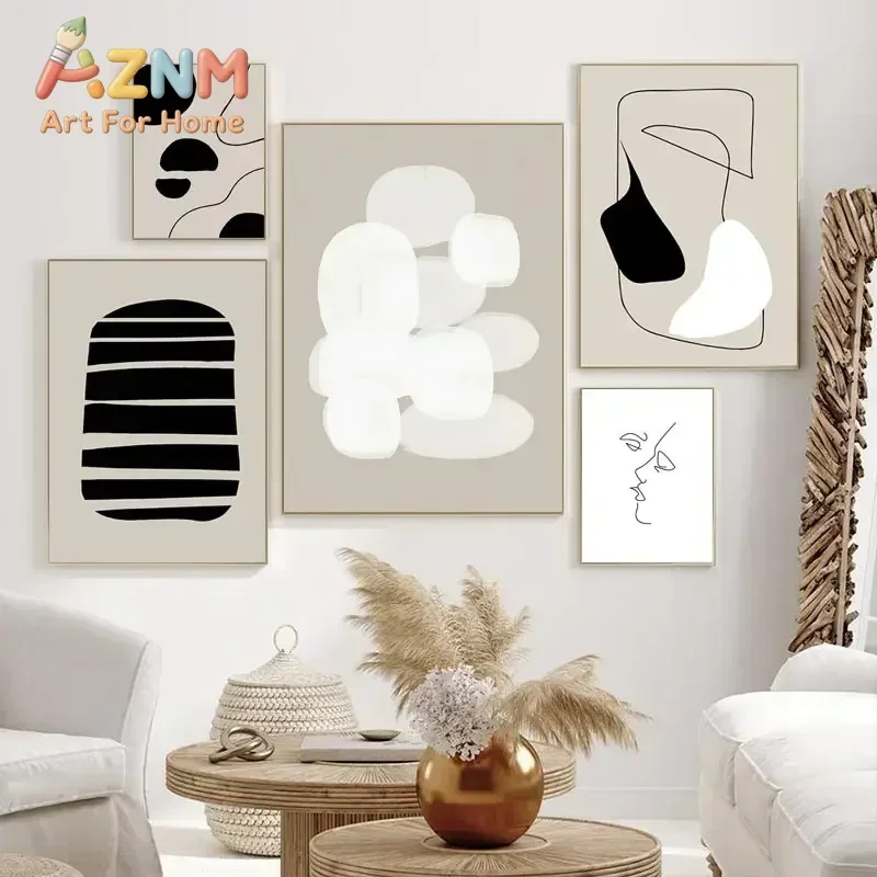 Minimalist Abstract Line Art Beige Black Canvas Painting Poster and Print Wall Modern Pictures for Living Room Home Decoration