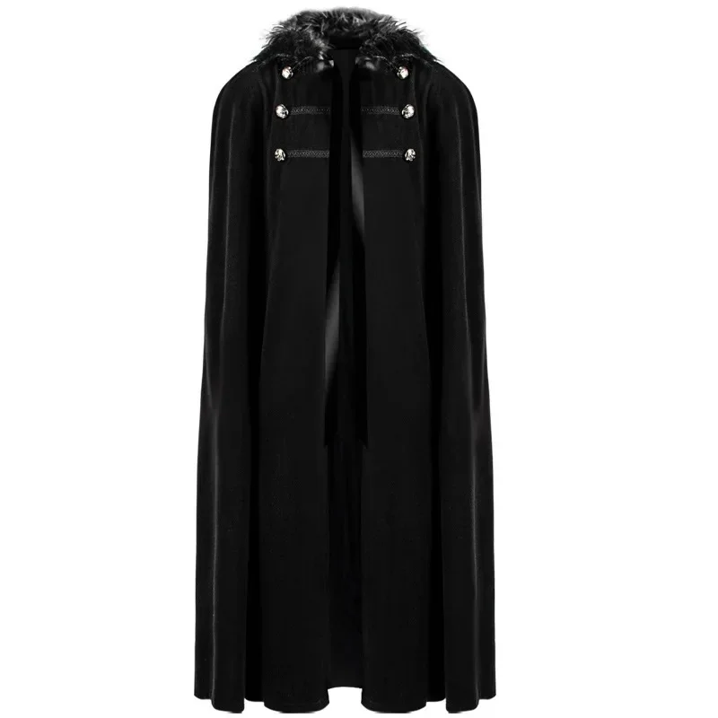 Costume Cape Punk Rétro avec Col en Fourrure pour Halloween, Solide, Document