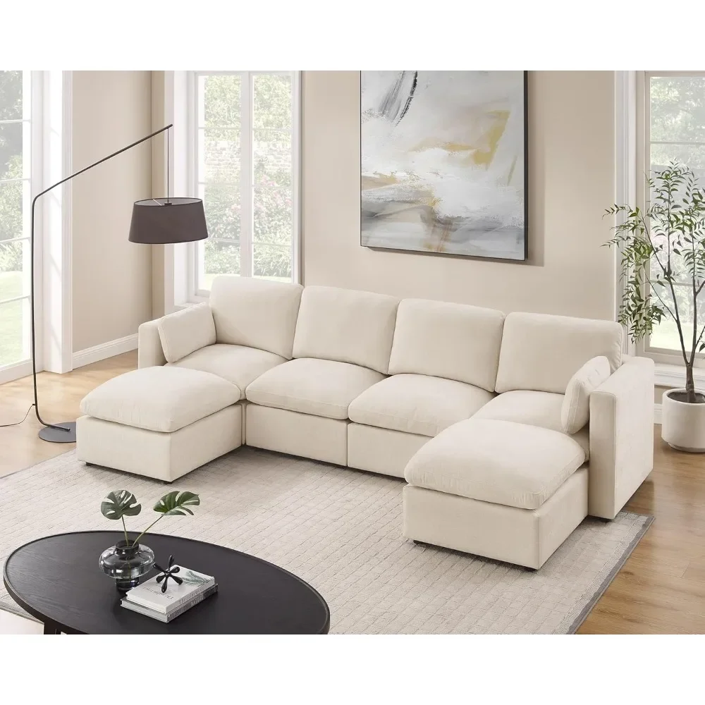 Modular Sectional Sofa, Convertible U Shaped Sofa Couch Modular Sectional with Ottoman, 6-seat Sectional Sofas for Lving Room