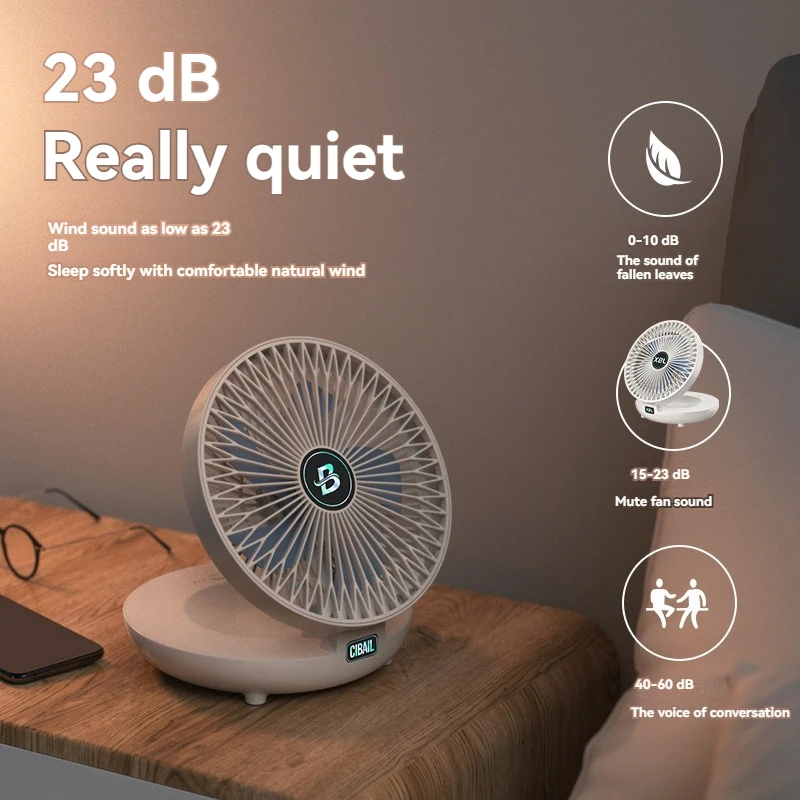 USB small fan charging mini home office desktop silent large wind power fan charging model 12200mah, three levels detachable