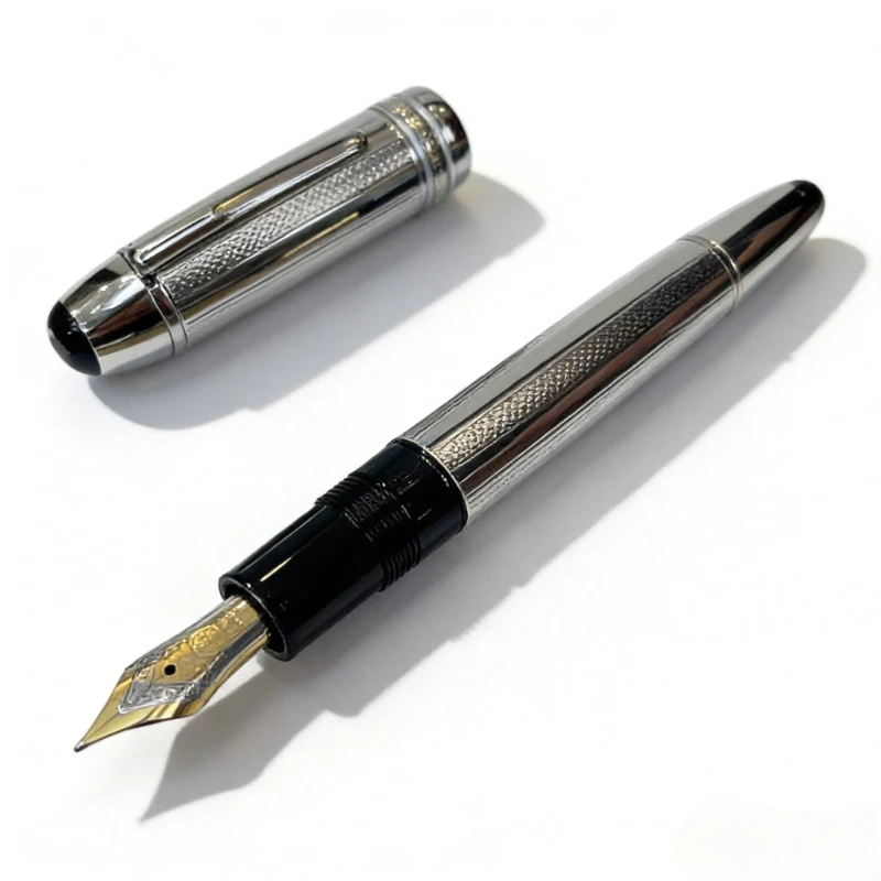 Pluma Estilográfica Mon M 0.7 B con Rayas Plateadas, Bolígrafos de Alta Calidad MBS, Colección de Escritura de Lujo, Diseño Elegante para Uso Diario