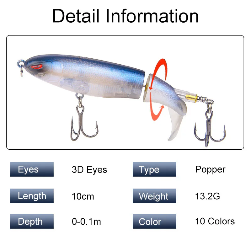 Popper Spin Fishing Lure Floating Hard Bait 1 PC Artificial Spinning Baits 10cm 13g Rotate Fishing Lure Perch Pesca Fishing Hook