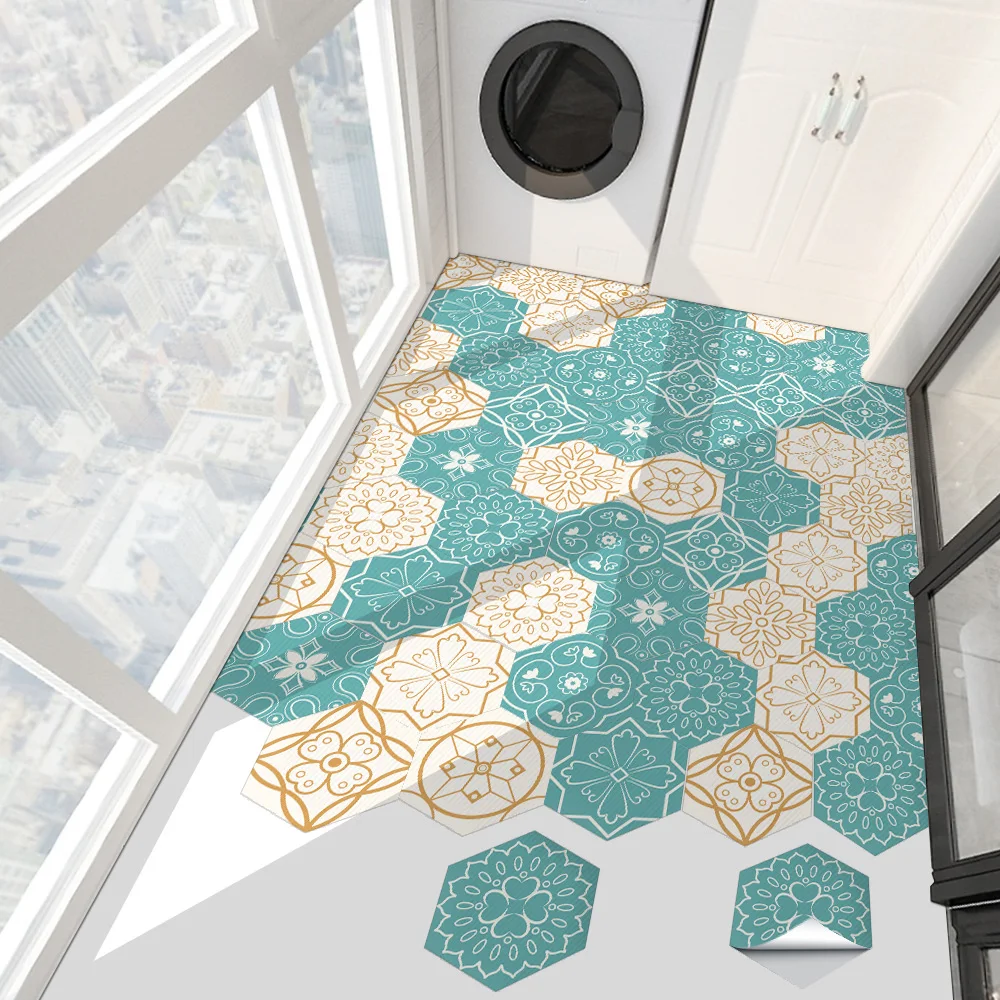 

10 Pcs Hexagon Waterproof Vinyl PVC Floor Self Adhesive Stickers Tile Wall Wallpaper Stickers Kitchen Bathroom and Home Decor