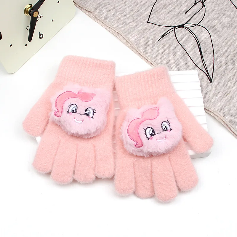 Miniso für My Little Pony Kinderhandschuhe, Cartoon-Mädchen, warm, fünf Finger, geteilte Fingerhandschuhe, Wolle, Stricken, Winter, 3–10 Jahre