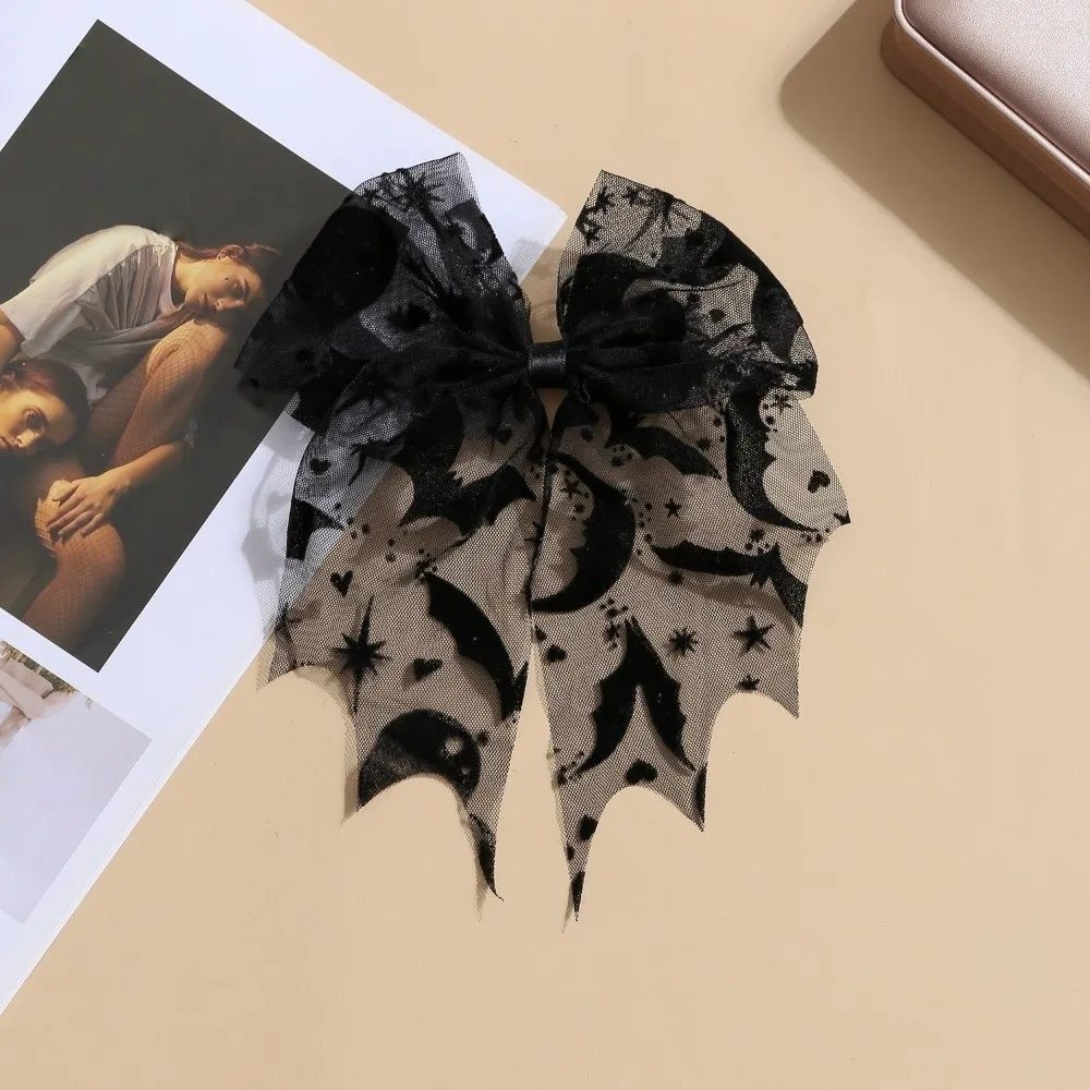 

Creative Star Spider Web Hair Clip Lace Gothic Bat Head Veil Spring Clip Black Halloween Hairpin Cosplay
