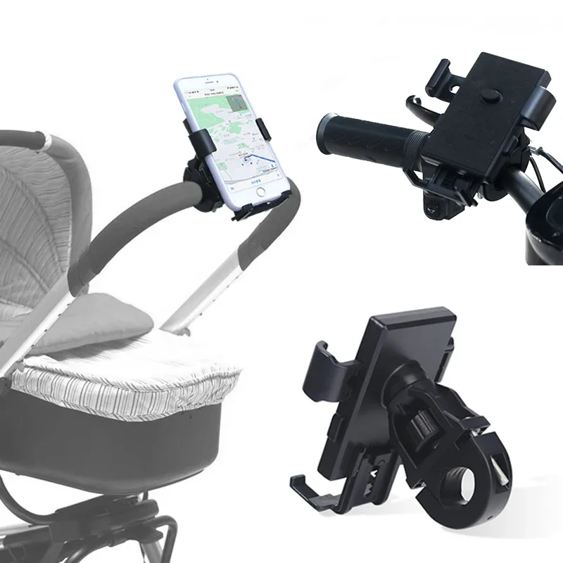 Baby Stroller Cell Phone Holder 360 Degree Rotate Universal Clamp Pram Wheelchair Accessory Mount Bracket Bicycle Phone Stander